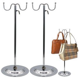 GGOUPTY Handbag Display Stand Adjustable Height Metal Purse Holder 2 PCS Double Hook Purse Hanging Rack Jewelry Metal Stand for Display