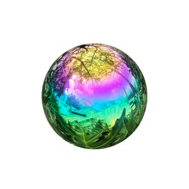 Gazing Ball for Garden Decor - 8-Inch Hollow Metal Sphere for Outdoor & Indoor Use, Patio, Yard, Flower Bed Accent Piece (Rainbow)