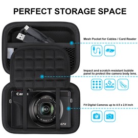 Lacdo Camera Carrying Case for Canon PowerShot G7 X Mark II / G7X Mark III Digital 4K Vlogging Camera, Point and Shoot Video Camera Trave Bag, Mesh Bag Fits Batteries, USB Cable, SD Card, Black+Black