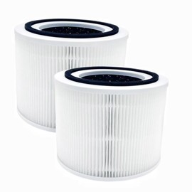 HOSECES 3-in-1 True HEPA Filter Core 300-RF Replacement for LEVOIT CORE 300 CORE 300S Air Purifier Filter, High Efficiency Activated Carbon Filter 2Pack (White)
