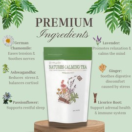 Herbal Calming Tea – Chamomile, Lavender & Ashwagandha for Stress Relief & Relaxation | Soothing Sleep & Digestive Support