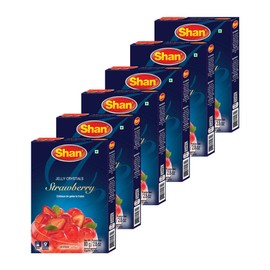 Shan Jelly Crystals Strawberry 2.82 oz (80g) | Cristaux De Gelee la Fraise | Quick & Easy Instant Jello | Vegetarian-Friendly Strawberry Flavor | Airtight Bag in a Box | Pack of 6