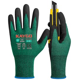 KAYGO Safety Work Gloves MicroFoam Nitrile Coated Cut Resistant 3 Pairs, Cut Level 4X41B, with Abrasion and Oil Resistant Grip, Ideal for Construction, Automotive, DIY, KG18N (Medium, Green)