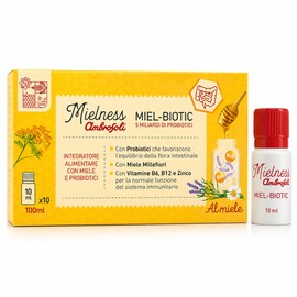 Ambrosoli Mielness Miel-Biotic Integratore Alimentare con Miele Millefiori e Probiotici, Vitamine B6, B12 e Zinco, 5 Miliardi di Fermenti, 10 Flaconcini da 10 ml