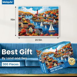 300 Pieces Puzzle for Adults | Town in Autumn Puzzle | Recycled Cardboard Large Piece Jigsaw Puzzles 300 Pieces | Challenging Game Home Decor Birthday Party Gift Toy for Adults Kids Seniors 20.5*15 in