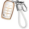 JOYEAR for Toyota Key Fob Cover with Key chain Compatible with 2025 Camry 2020-2025 RAV4 Prime 2019-2025 Land Cruiser 2021-2025 Venza Hilux Grand Highlander Tundra Corolla BZ4X (Gold-White)
