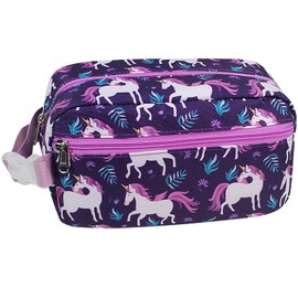 Bagseri Kids Snack Bag Girls - Reusable and Insulated Lunch Bag for Girls, Collapsible Small Lunch Box with Buckle Handle for School and Daycare, Deep Purple Unicorn