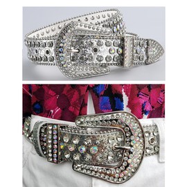 JFYSJH Plus Size Silver Silver Rhinestone Belt Sparkly Western Cowboy Belt for Women Men Cowgirls Bling Studded Belt, Fit Waist 30-34 inch