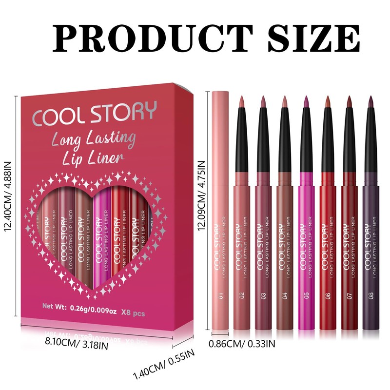 8 Colour Matte Lip Liner Set, 8 Pcs Set, Waterproof