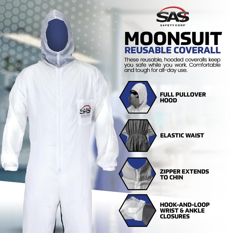 SAS Safety 6938 Moon suit Nylon Cotton Coverall, Large, White