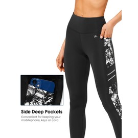 Yvette Printed Workout Leggings for Women High Waisted Yoga Pants with 2 Pockets Non See-Through Tummy Control, White Printed, 3XL