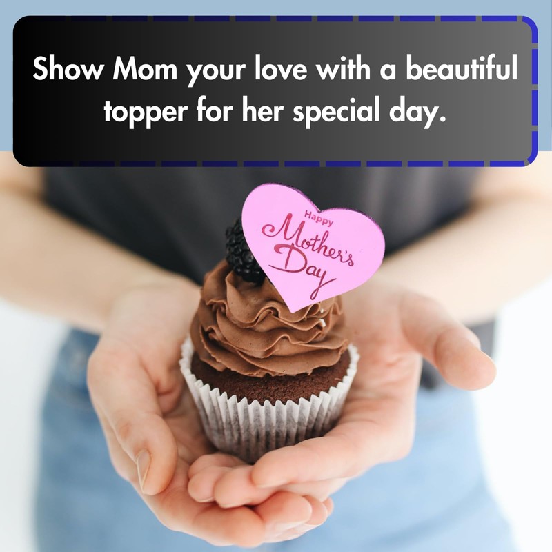 6x Mother's Day Acrylic Cupcake Toppers - Heart Shaped Gold