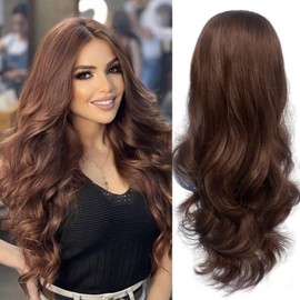 Half Wig Long Wavy Reddish Brown Wig 3/4 Full Head Curly Half Wigs Clips in on Synthetic Hair Extensions Hairpieces for Women Quick Weave Self Styled in 60 Seconds Half Wigs