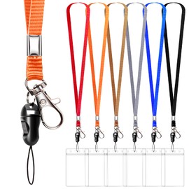 6 Pack Neck Lanyard with ID Badge Holder, Office Strap Lanyards, Stainless Metal Swivel Hook for Name Tag, Badge Holders, Keychains, Card, Multi-Color
