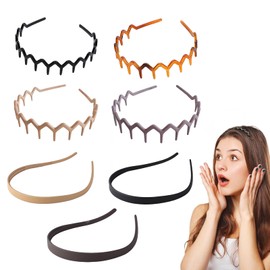 Pack of 7 Women's Zigzag Headbands, Women's Headband with Shark Teeth, Elastic Plastic Headband with Non-Slip Wave Teeth, Thin Hair Bands for Women, Hair Accessories