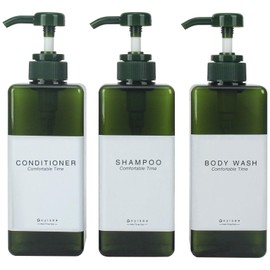 GOYISEE Plastic Refillable Hand Soap Dispenser Modern Square Pump Bottle for Bathroom Vanities or Kitchen Sink, Countertops - 4 Packs with Waterproof Label