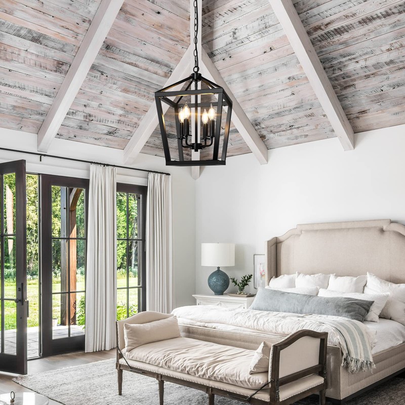 BrightHome Farmhouse Chandelier 4-Light, Black Pendant Light Fixture Ceiling Hanging