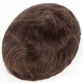 LLWear Mens Toupee Human Hair Pieces Super Soft Thin Skin with V-loop knot Hairpieces for Men 8x10 Inch Cap Mens Hair System mens hair system #310(Brown Color With 10% Gray Hair)