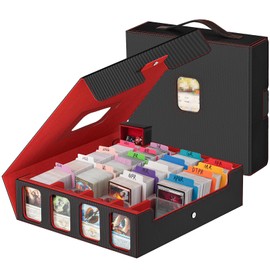 Gomyrod Card Storage Box 3200+ MTG Deck Box with 30 Colorful Divider, Commander Trading Card Cases with Portable Handle & Viewing Windows Fits for MTG/TCG/Magic Cards (Black & Red)