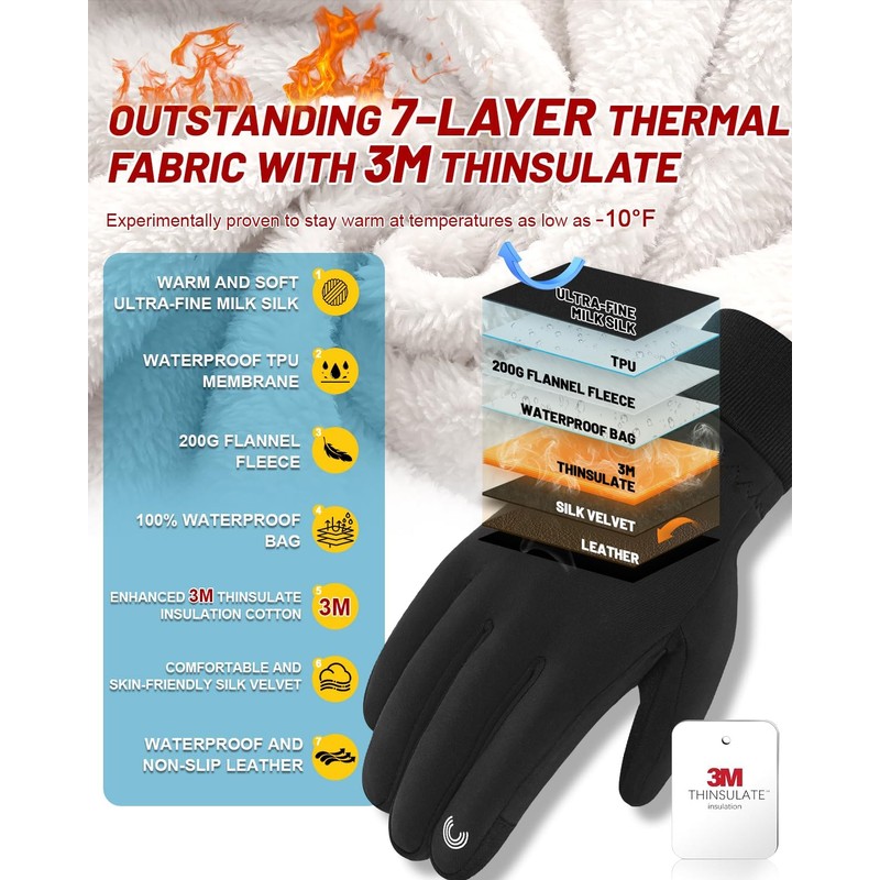 RIGWARL Winter Gloves Completely Waterproof Gloves Ski Warm Gloves