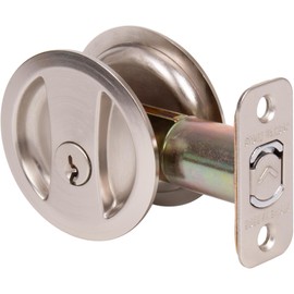 Stone Harbor Hardware Round Pocket Door Lock, Entry Function, 2-3/8" Backset, Satin Nickel