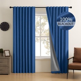 CUCRAF Linen 100% Blackout Curtains 84 Inch Length 2 Panels Set, Back Tab and Rod Pocket Curtain for Living Room Bedroom, Room Darkening Window Drapes Thermal Insulated, (52x84 inch, Navy Blue)