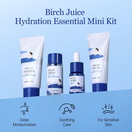 ROUND LAB Kit Mini Birch Juice Hydration - Rutina Facial con Limpiador, Tónico, Ampoule y Crema Hidratante para Piel Sensible