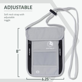 VENTURE 4TH Passport Holder Neck Wallet with RFID Blocking Nylon Lining - Hidden Neck Pouch for Travel (Silver)