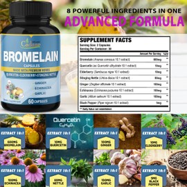 Organic Cadane 2 Packs 60caps of Bromelain Supplement Capsules, with Quercetin, Elderberry, Ginger, Echinacea, Garlic, Black Pepper, 2 Months Supply