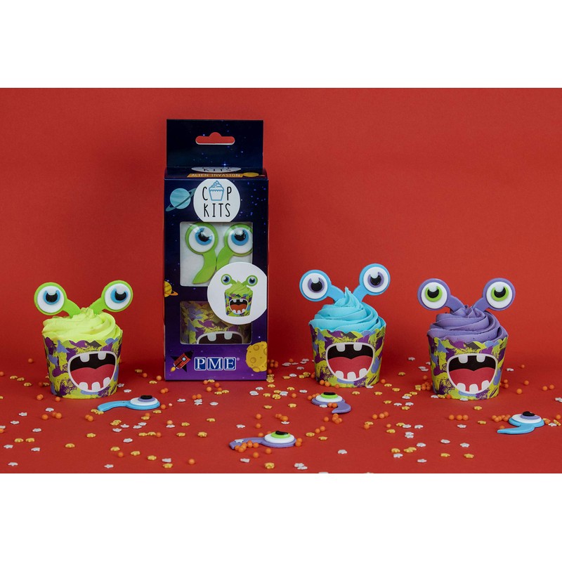 PME Cupcake Decorating Kit with Edible Toppers, Alien Invasion
