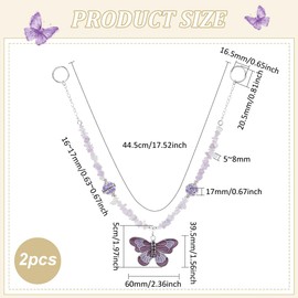 BENECREAT 2Pcs Natural Amethyst Curtain Tiebacks, Curtain Holdback Stone Ropes Curtain Tie Back Hooks with Alloy Enamel Butterfly and Iron Links for Home Office Cafe Balcony, 17.5inch