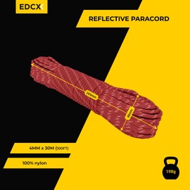 EDCX 4 mm Reflective Paracord 550 (15, 30, 50 m) - Type III, 100% Nylon Rope, 7 Strands Rope, 4 mm Nylon Rope in Many Colours
