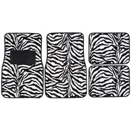 Luxury Driver 44068 Fashion Zebra Black/White Carpet Floor Mat Set - 4 Piece