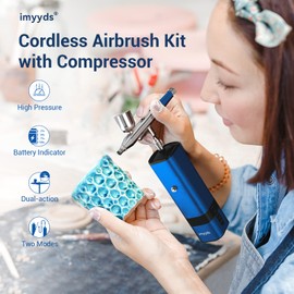 imyyds Airbrush Kit with Compressor, 32 PSI High Pressure Cordless Airbrush Gun, Portable Dual Action Airbrush Compressor Set, Handheld Mini Rechargeable Air Brushes for Painting, Model, Nail, Makeup