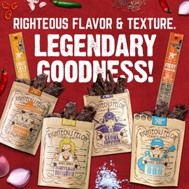 Righteous Felon Beef Jerky & Meat Sticks Variety Pack | Gluten Free Beef Jerky Snack Packs for Adults | High Protein, Keto, Low Sugar | Made with Premium Meats | Gifts for Men | Spicy Jerky 6 Pack