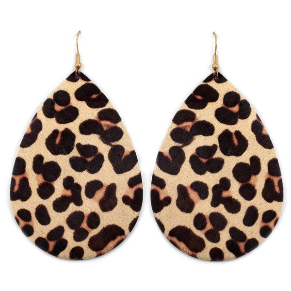 Miracle Collection Bohemian Light weight Cowhide Leather Earring with Leopard,