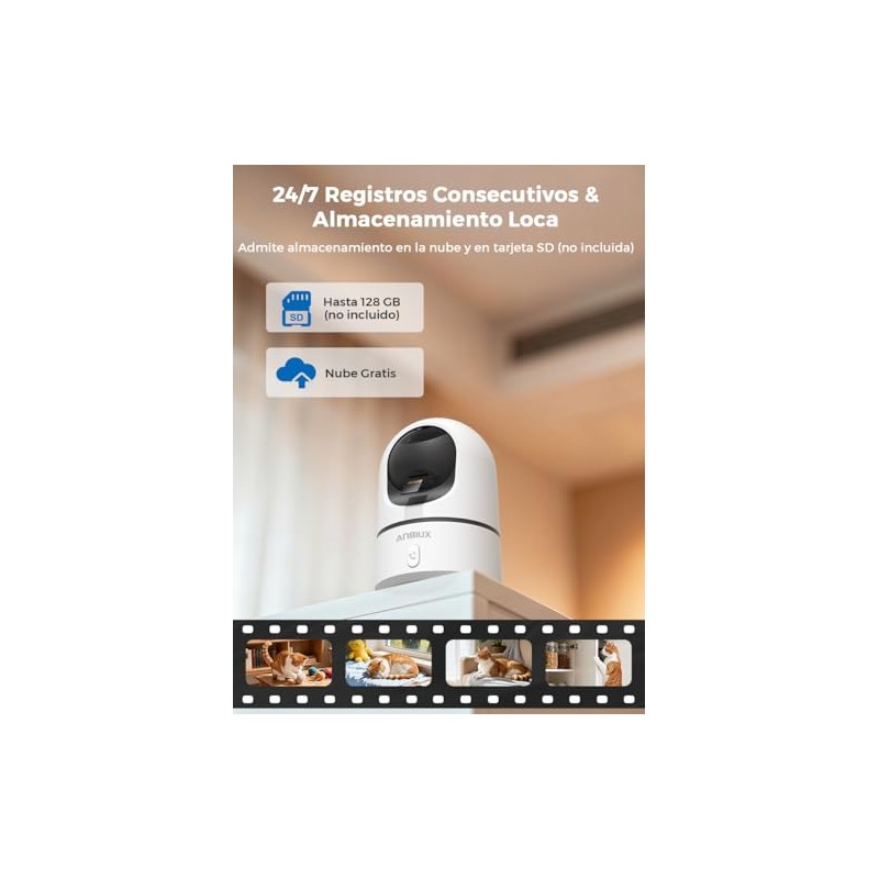 ANBIUX 2.4GHz WiFi 2K Camara de Seguridad Interior