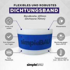 simpleBAU Double Layer Sealing Tape, Flexible, Indoor and Outdoor Robust Tape, Sealing Tape for Sanitary, Shower, Bathroom, Tiles, Balcony and Patio, Width 120 mm, Roll 10 m (10 m)