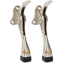 Kickdown Door Stopper 4 Inches - 2 Packs One Touch Adjustable Height Door Stop for The Bottom of Door Aluminum Alloy Metal Door Stopper with Rubber Tip & Wall Protectors for Wide Doors Satin Nickel