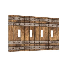 Rustic Texas Stars Western Wall Plate 4 Gang Quad Toggle Light Switch Cover Decorative Faceplates for Electrical Outlet Plate Farmhouse Bathroom Kitchen Accessories (Plastic)