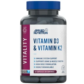 Applied Nutrition – Vitamin D3 & K2 – High Dose Formula – Best Immune Support – Best Bone & Muscle Function – Calcium Optimization & Highly Bioavailable (60 Capsules – 30 Servings)
