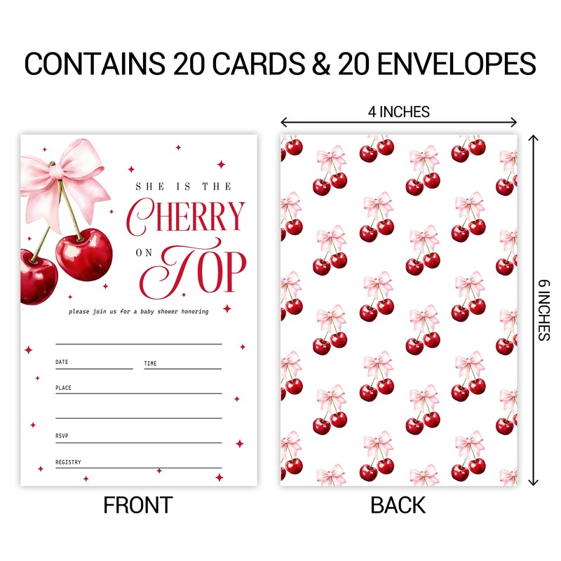 ZYQFN 20 Cherry Baby Shower Invitations, for Girls (045)