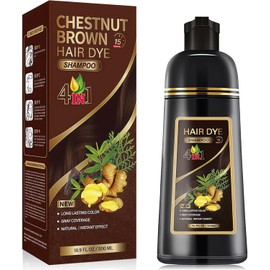 Hair Dye Shampoo, Champú Tinte Instantáneo 4 En 1, Shampoo Con Tinte, Suave y delicado, Cobertura de Canas, larga duración, Adecuado Para HombresY mujeres(Marrón castaño)