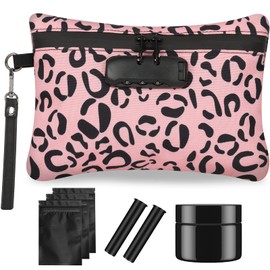 Smell Proof Bag, Dog-Tested Smell Proof Containers with Lock, Smell Proof Stash Bag, Money Safe Organizer, Odor Proof Case Storage Bags for Your Accessories, Smell Proof Pouch Gifts (Leopard Pink)