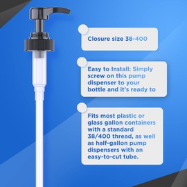 Gallon Pump Dispenser for Gallon Glass Jugs or Plastic Bottles - Compatible with Listerine Pump 1-1.5L Bottle Heavy-Duty for Snow Cone Syrup, Soap, Condiments, Detergent - Pack of 2 Black Pumps