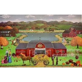 Cynthia Bogart "Harvest Square Dance" Hand Signed & # framed Primitive Art New