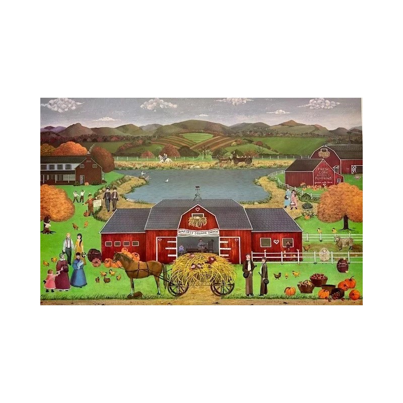 Cynthia Bogart "Harvest Square Dance" Hand Signed & # framed