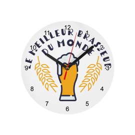 Fabulous Wanduhr aus Glas – Le meilleur Brasseur du Monde Biere Alkohol Pinte Artisan Handwerk Passion – Durchmesser 20 cm – Weiß