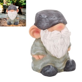 Garden Statue Gnome Decor, Cool Old Man with White Beard Outdoor Decorations Lawn Ornaments Resin Garden Statues for Patio Yard Home Decoration (Flat Head Green)