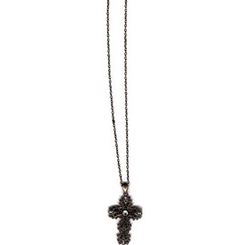 Daisy Designs Cross Necklace, Antique Finish with a Filigree Black Cross, 24" Long